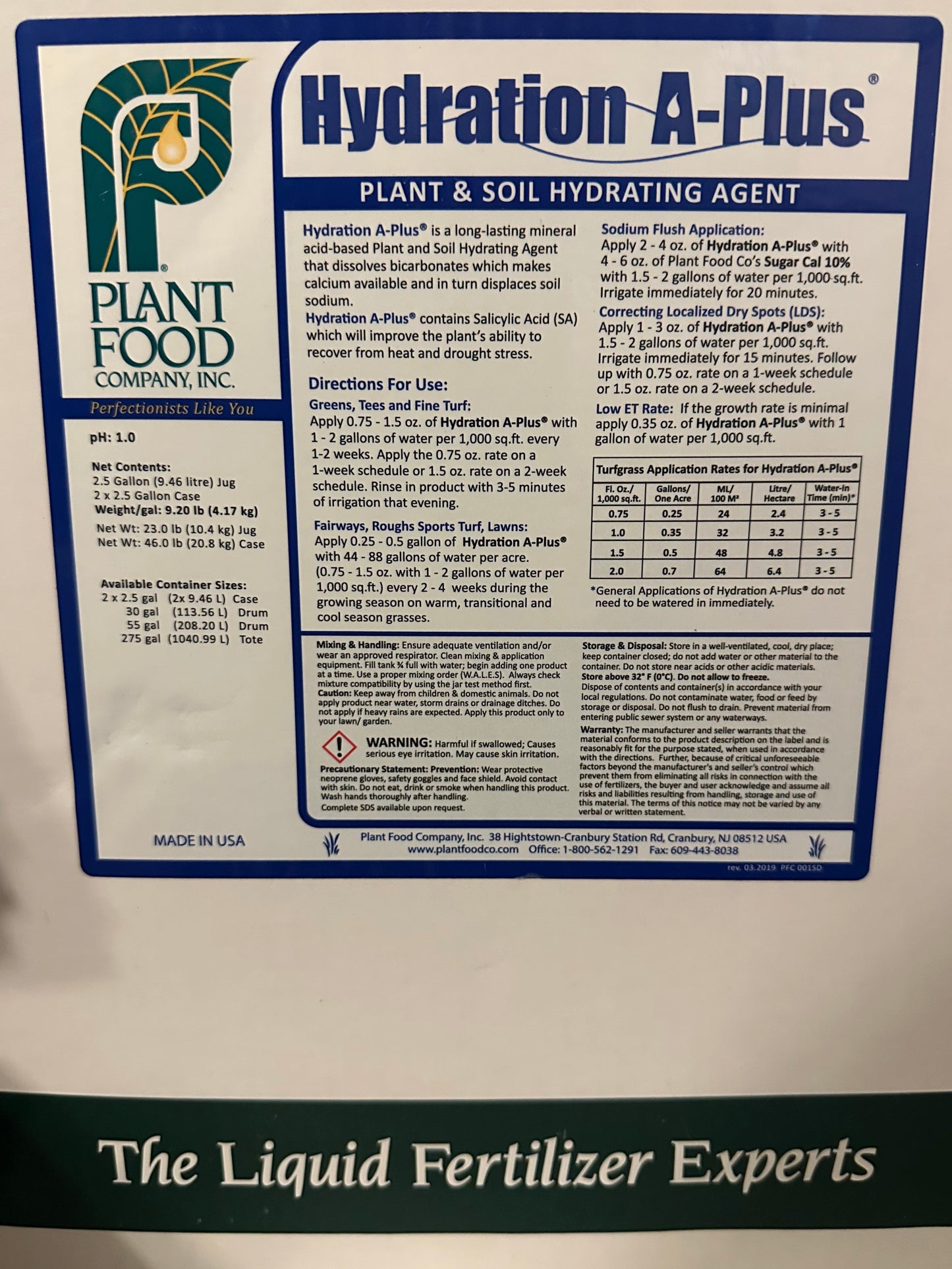 Plant Food Company Hydration A-Plus 2.5 Gallons
