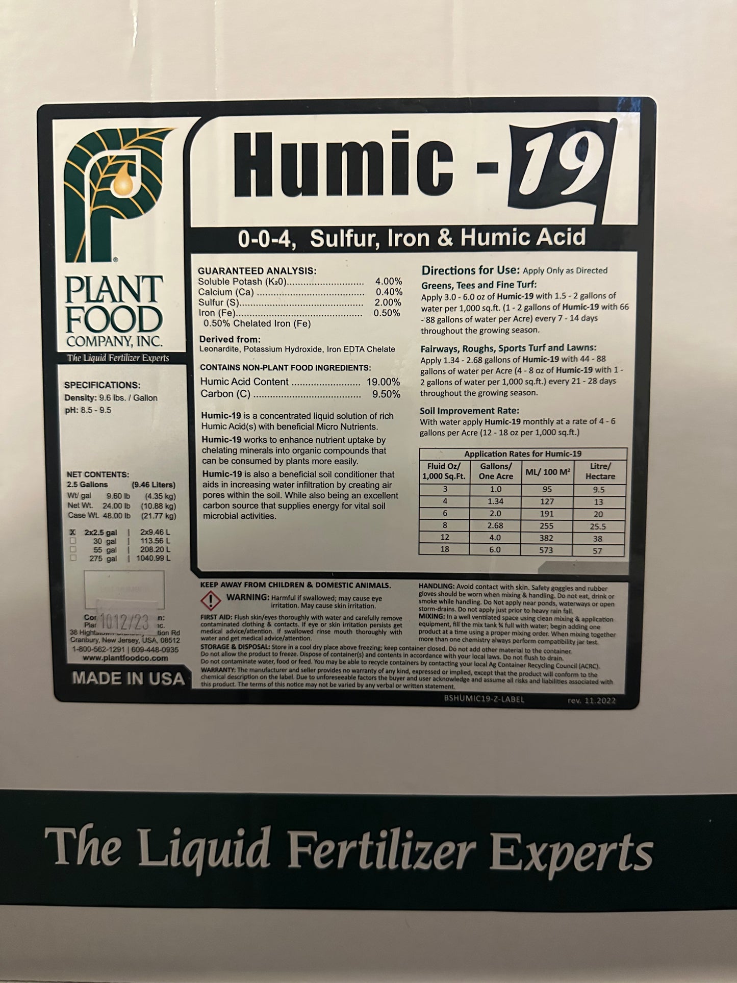 Plant Food Company Humic 19 2.5 Gallons 2.5 Gallons