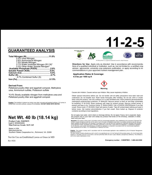 11-2-5 Granular MU 65% Poultry Litter 40 Pound Bags