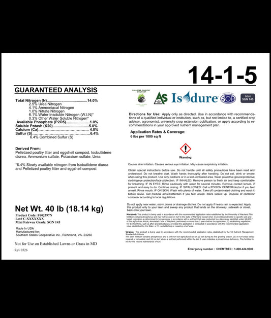 14-1-5 Granular IBDU 50% Poultry Litter 40 Pound Bags