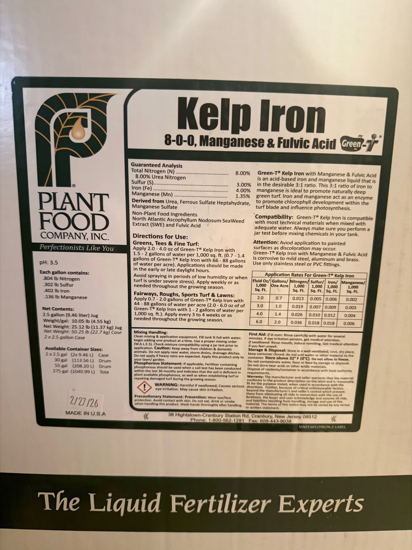 Plant Food Company Kelp Iron 2.5 Gallons