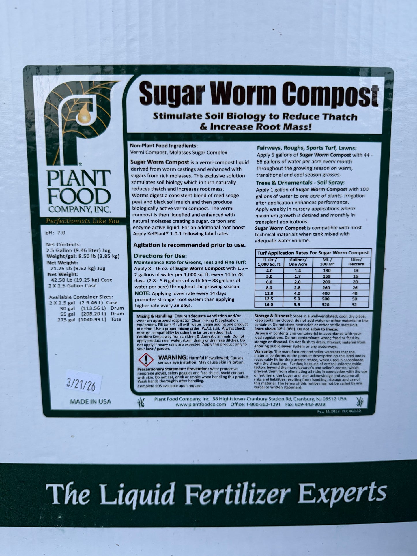 Plant Food Company Sugar Worm Compost 2.5 Gallons