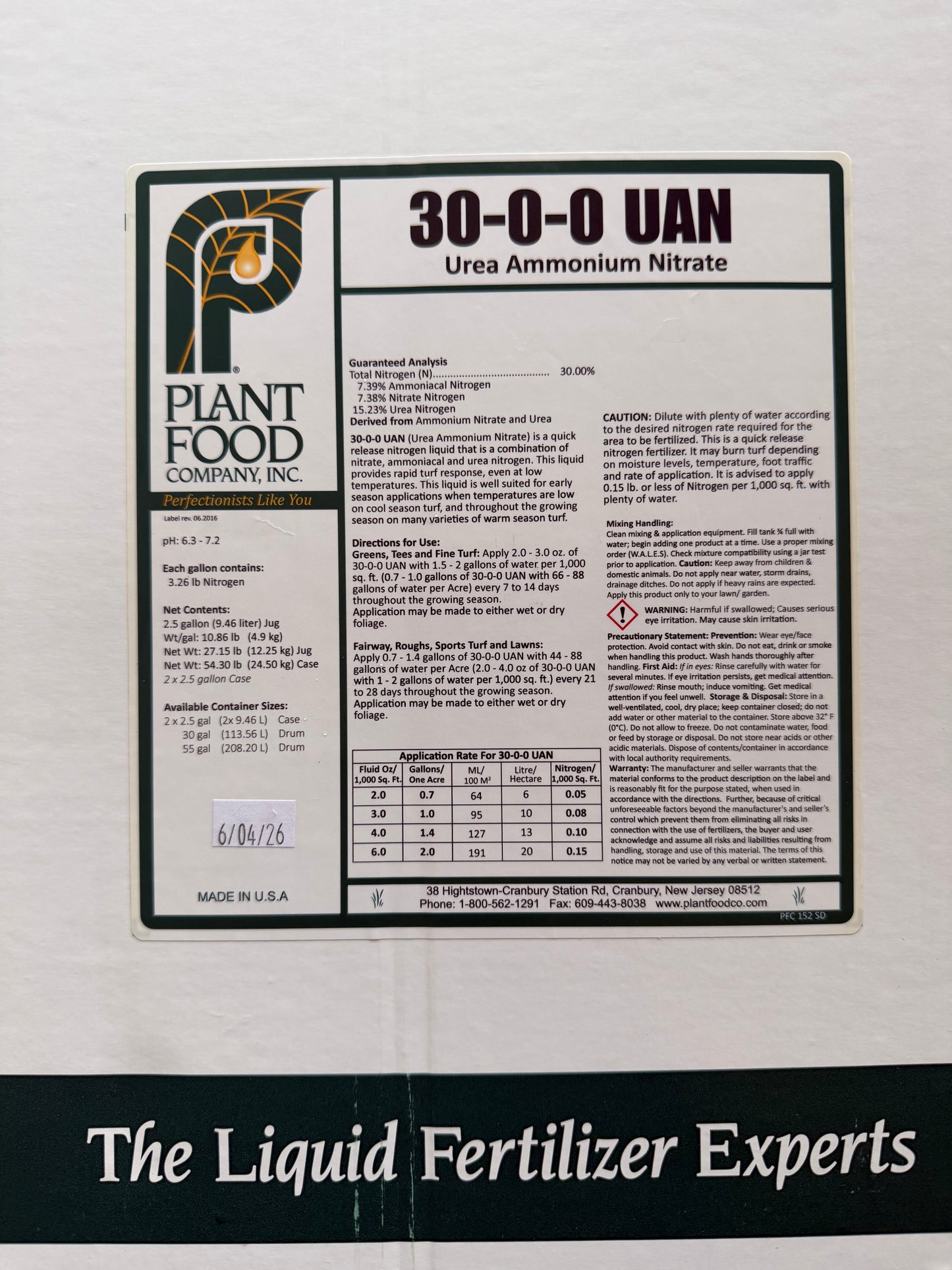 Plant Food Company 30-0-0 UAN 2.5 Gallons