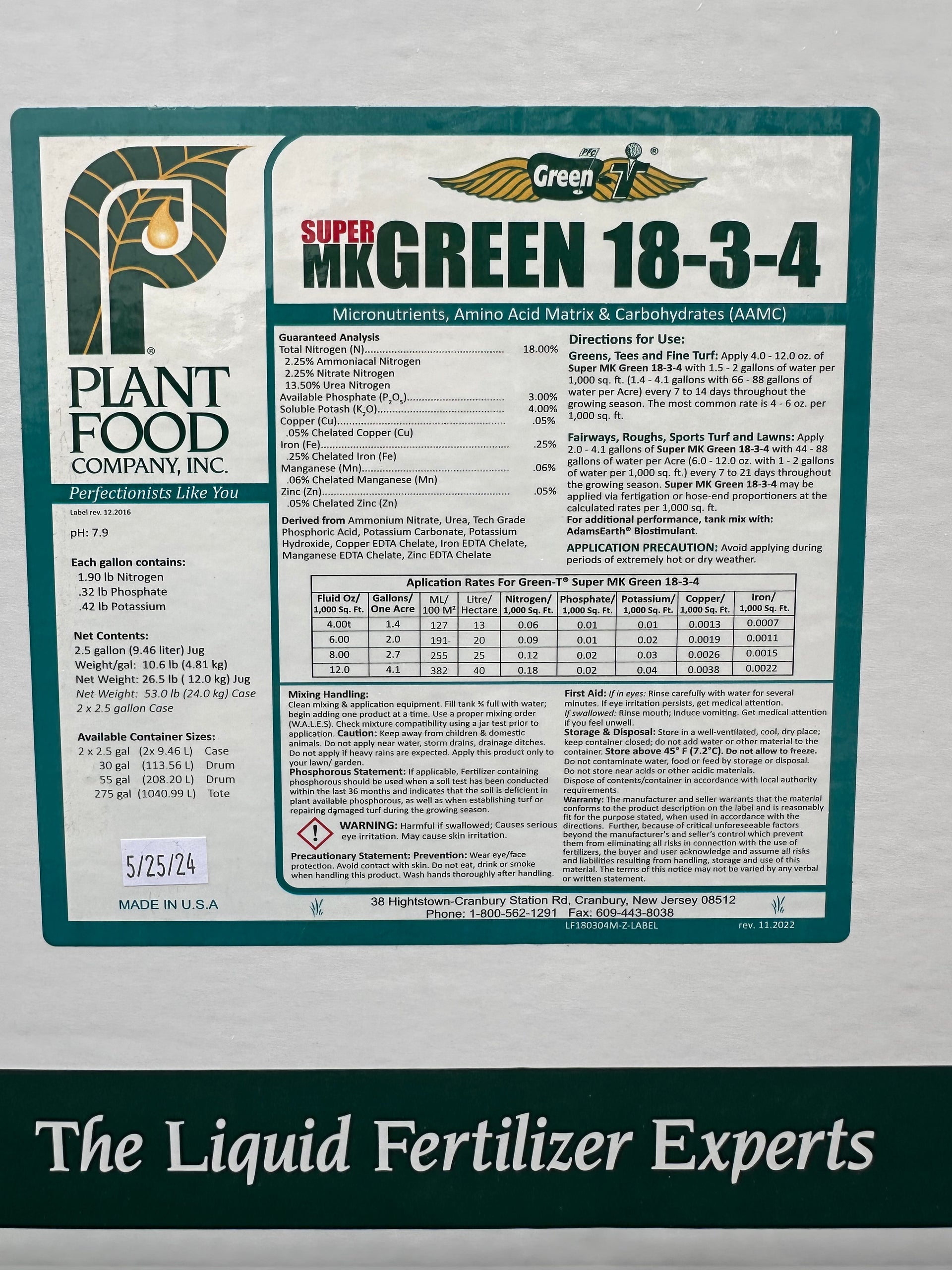 plant food fertilizer company Plant Food Company 18-3-4 MK Green 2.5 Gallons – Prime Fescue