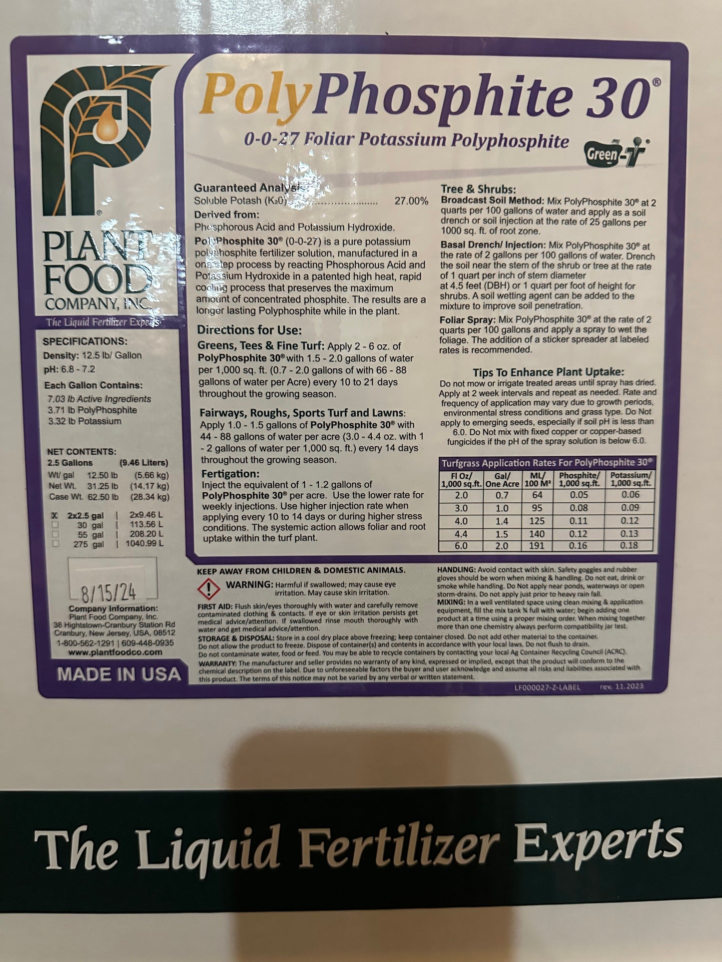 Plant Food Company PolyPhosphite 30 2.5 Gallons