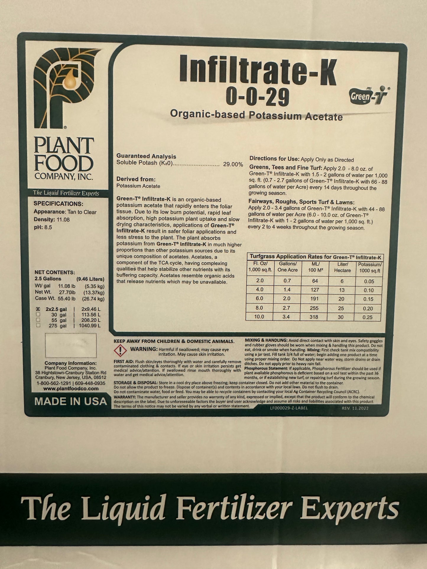 Plant Food Company 0-0-29 Infiltrate-K 2.5 Gallons