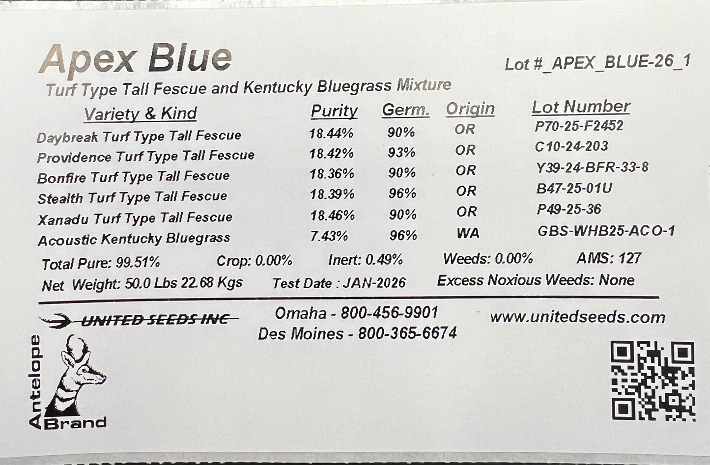 Apex Blue TTTF/KBG  (FREE SHIPPING)