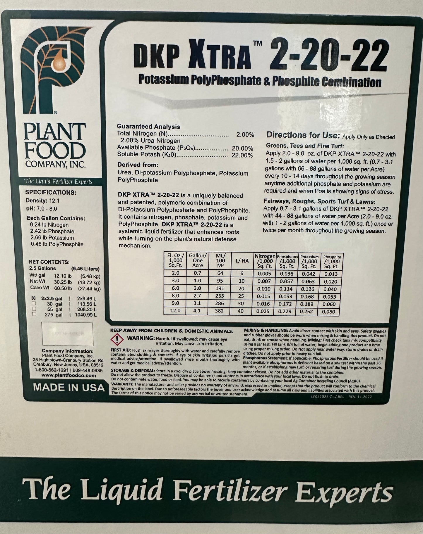Plant Food Company DKP XTRA 2-20-22 2.5 Gallons