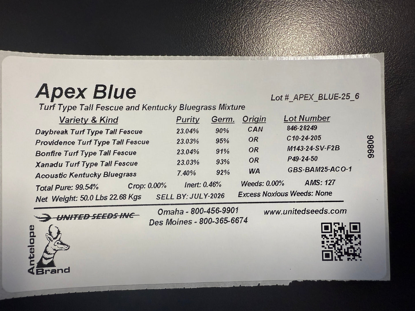 Apex Blue TTTF/KBG 50 Pound Bag (FREE SHIPPING)